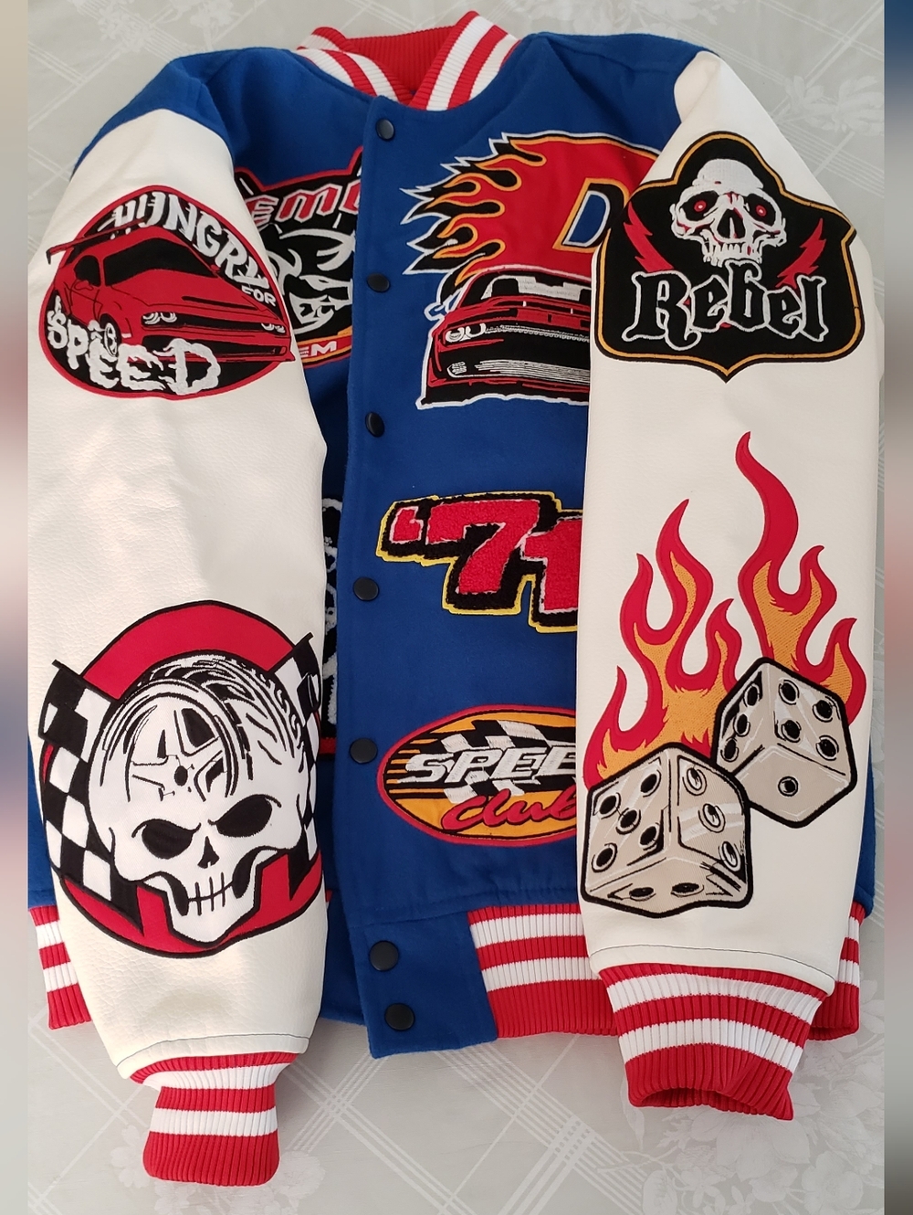 Dodge X Reason Demon SRT Rebel Varsity Jacket Blue NEW Men’s Size Small NWOT - Picture 5 of 12